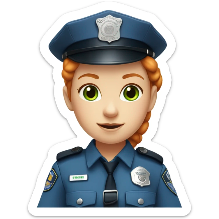 face of ginger girl police officer teen cute blue uniform  policia badge green eyes sticker