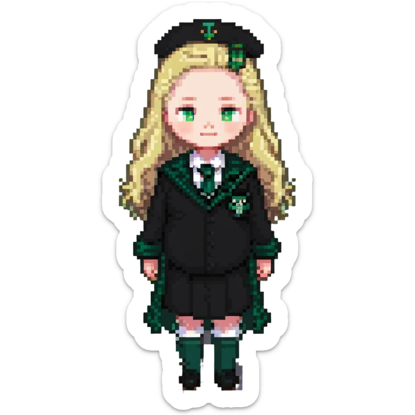 pregnant male in Slytherin uniform, blonde hair, pale skin sticker