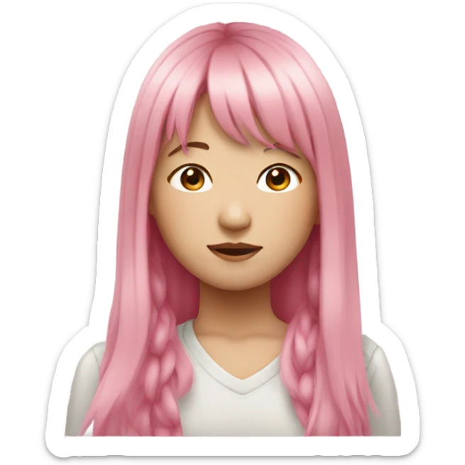 teenage Asian girl with long pink hair with bangs sticker