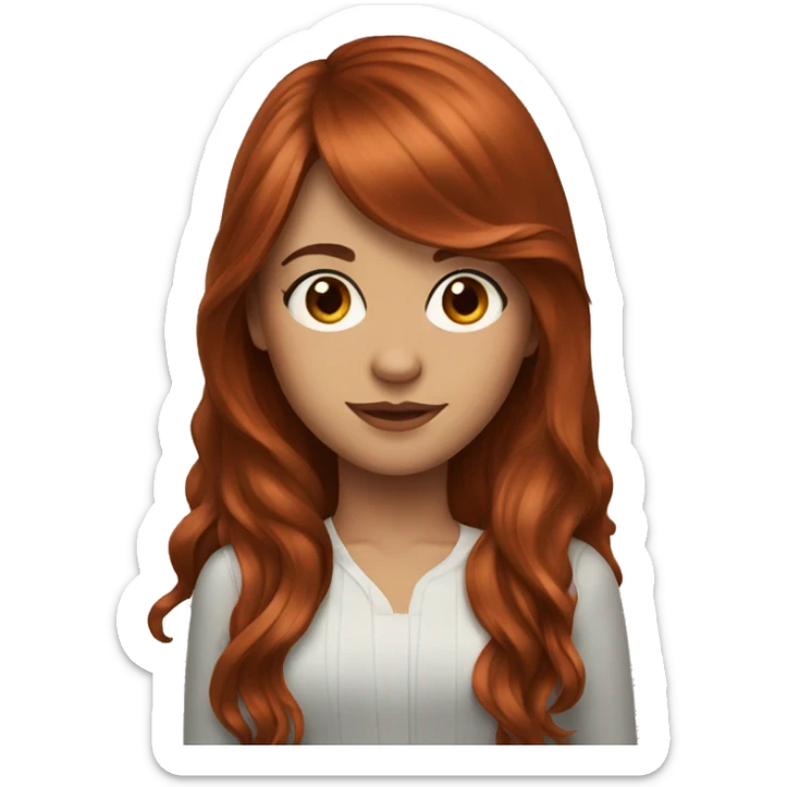 beautiful girl with long red brown hair and curtain bangs sticker