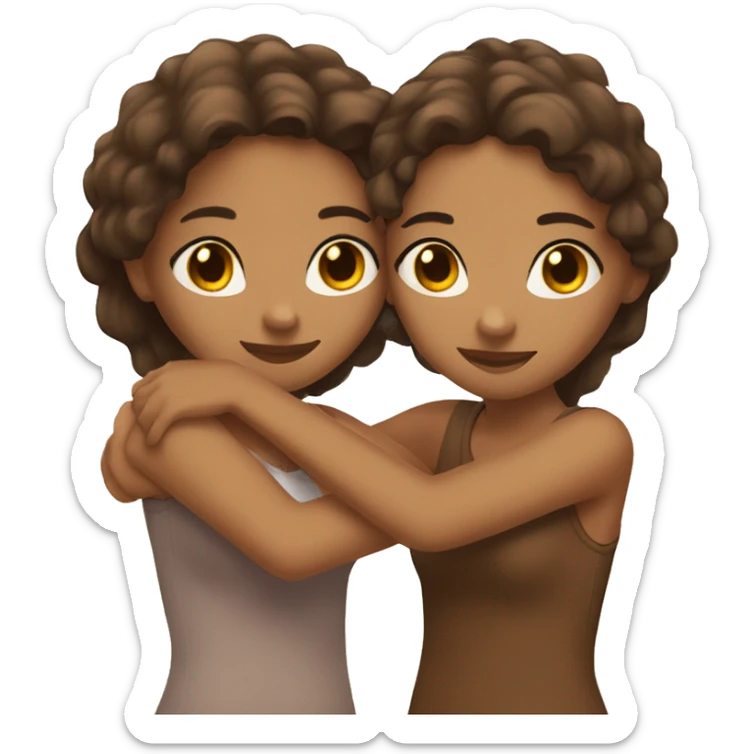 two girl best friends hugging one brown skinned with long dark hair and one light brown skinned with short brown hair sticker