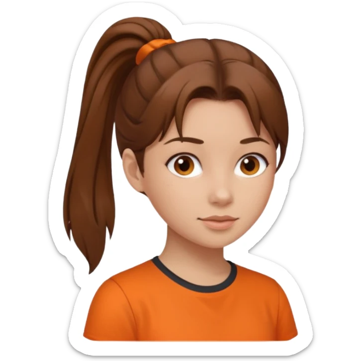 brown hair girl with orange shirt and pony tail sticker