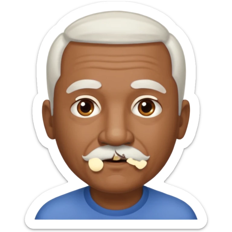 An elderly man emoji with medium-dark skin tone, short neatly trimmed white hair around the sides and back of his head, a bald top, and well-groomed facial hair — a small white mustache paired with a short rounded white goatee that frames his mouth. sticker