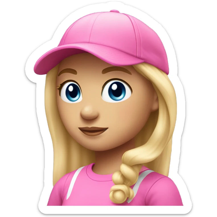 Blonde girl blue eyes wearing pink ball cap pony tairl sticker