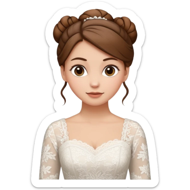 Chica blanca, pelo castaño con mondongos recogido, vestido novia invierno sticker