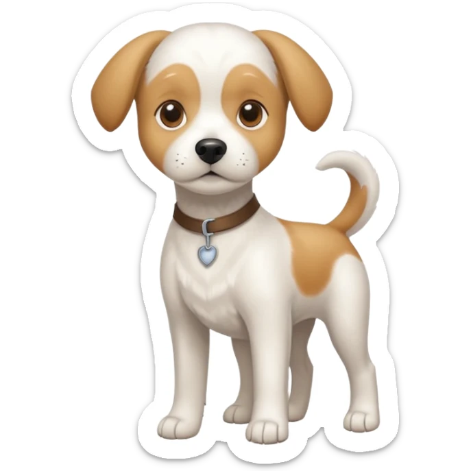 a full body white beagle x maltese x chi dog the size of a kelpie with light brown ears and a light brown patch on one eye sticker
