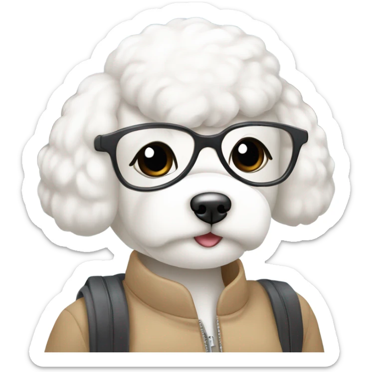 A cute korean style bichon frise with a dark-haired in a bun Asian woman at the airport  sticker