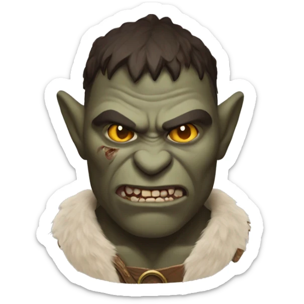 Brown Orc with a white palm on his face from the Lord of the Rings shows a heart sticker