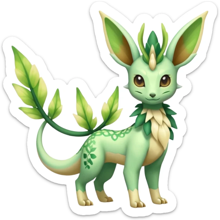 Sparkly White And Green Natural Flowery Colorful Leafeon-Flygon-Fakémon-hybrid-creature (full body)  sticker