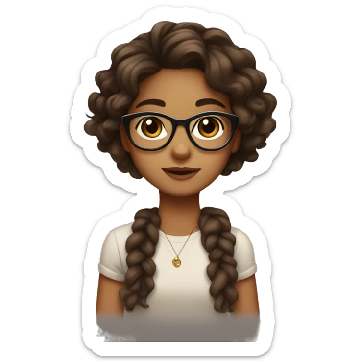 Girl with Brown wavy hair, Brown eyes, cute glasses, cute earrings, cute eye lashes sticker