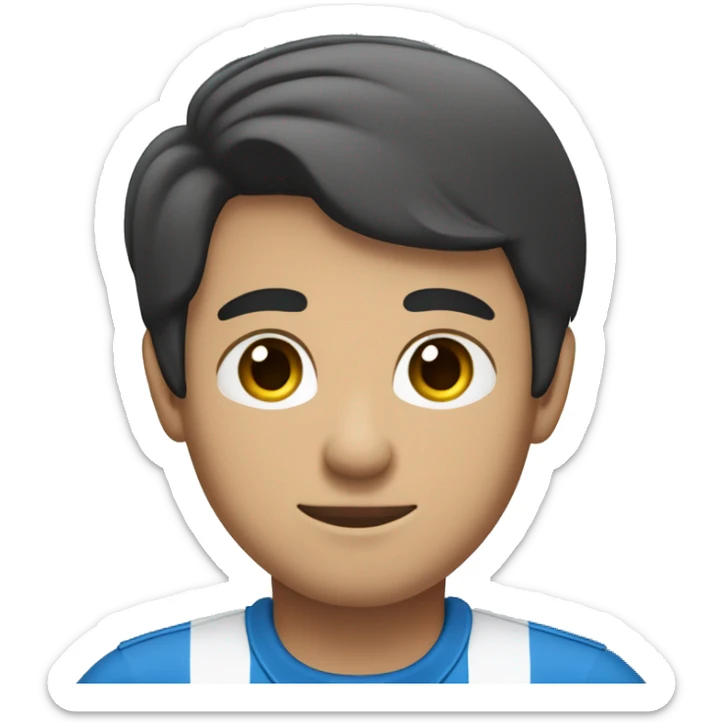 The person in the image is a young man with short, dark hair. He is wearing a blue polo shirt with white and blue stripes on the collar and sleeves. He has his arms crossed and is wearing a black watch on his left wrist. The background is plain white. sticker