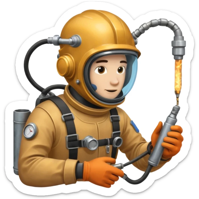 Buceador comercial trabajando, soldando una estructura metalica bajo agua soldandooooo sticker