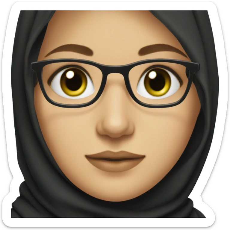 White pretty girl with green eyes, wearing glasses wearing black hijab sticker