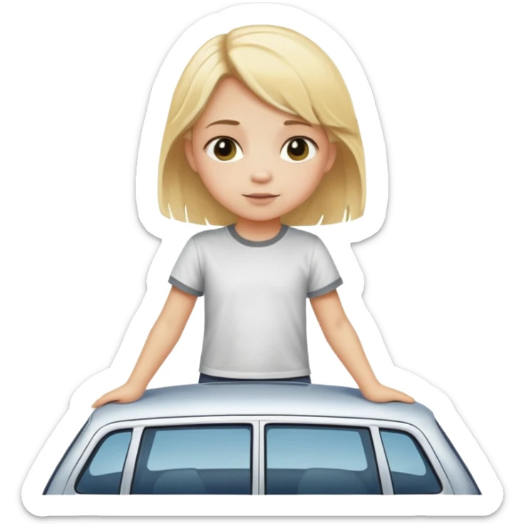blonde child on top of car criss cross sticker