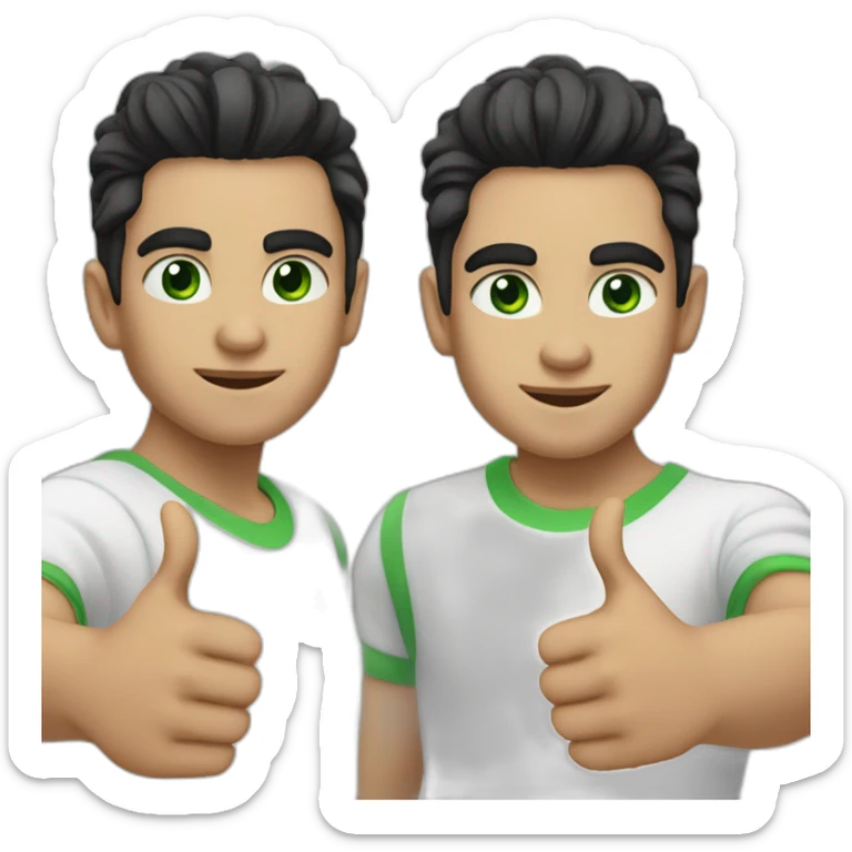 boy with green eyes and dyed white, black hair on the sides, long hair on top and short on the sides doing thumbs up sticker