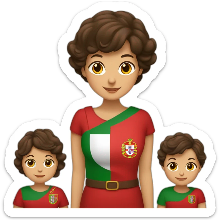 Une grand-mère brune, deux enfants bruns et le drapeau du Portugal en forme de cœur sticker