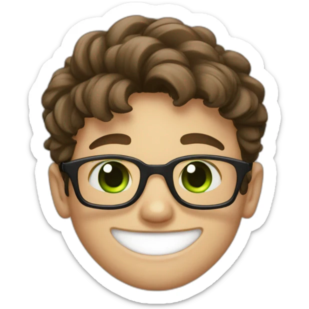 Teen boy with brown hair, green eyes, circle glasses big nose and pretty smile sticker