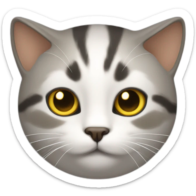 cat with white head and at the top of the head some black cyper color, yellow brown eyes, dirty looking sticker