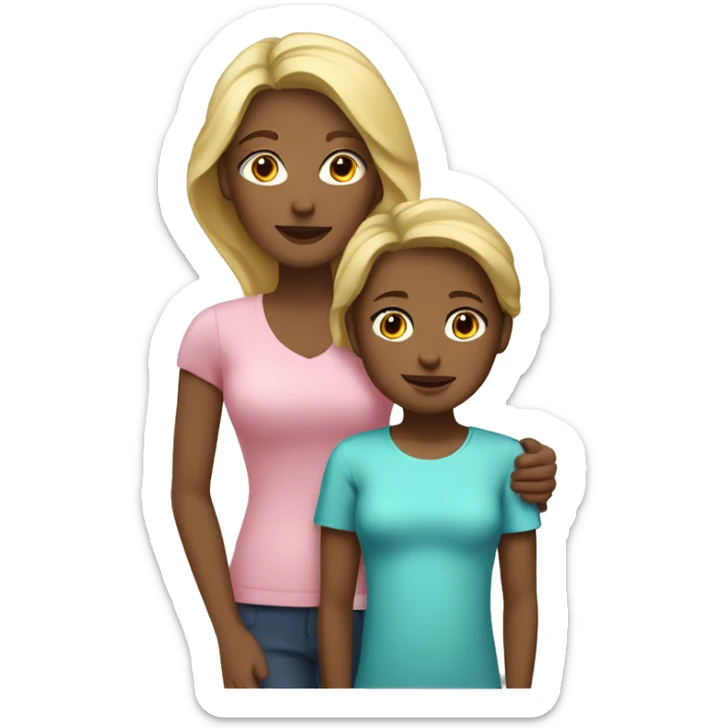 Blonde mother with slightly dark skin and her adult daughter with brown hair sticker