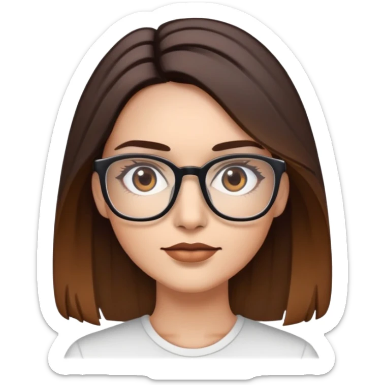 Lights skin Woman with dark roots brown balayaged lengths and squared thin glasses sticker