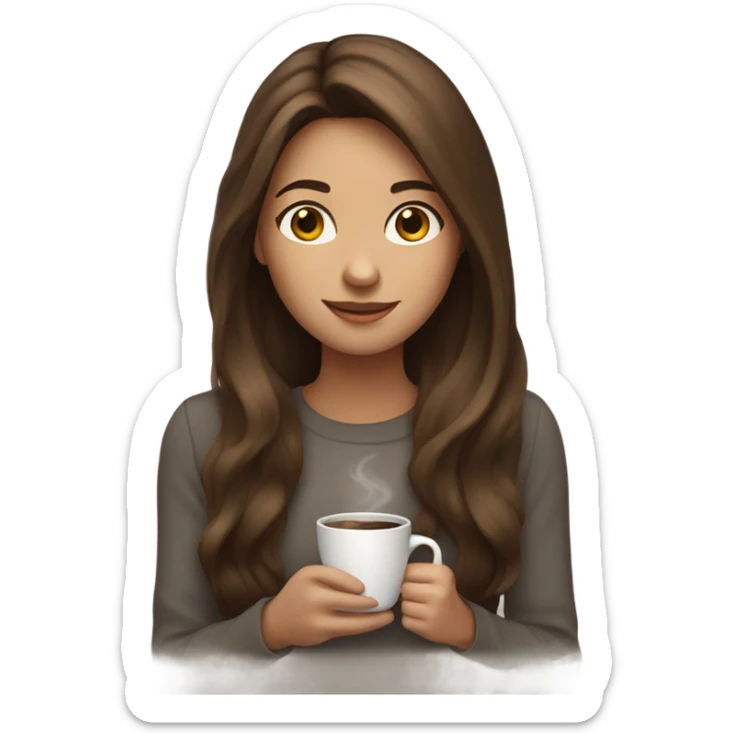 A girl with long brown hair holding a cup of coffee  sticker