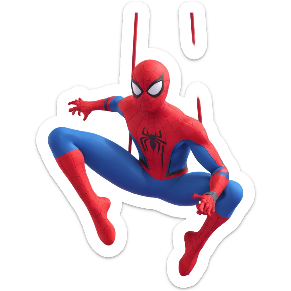Spider-Man in modern 3D animated style, swinging through the city, vibrant colors sticker