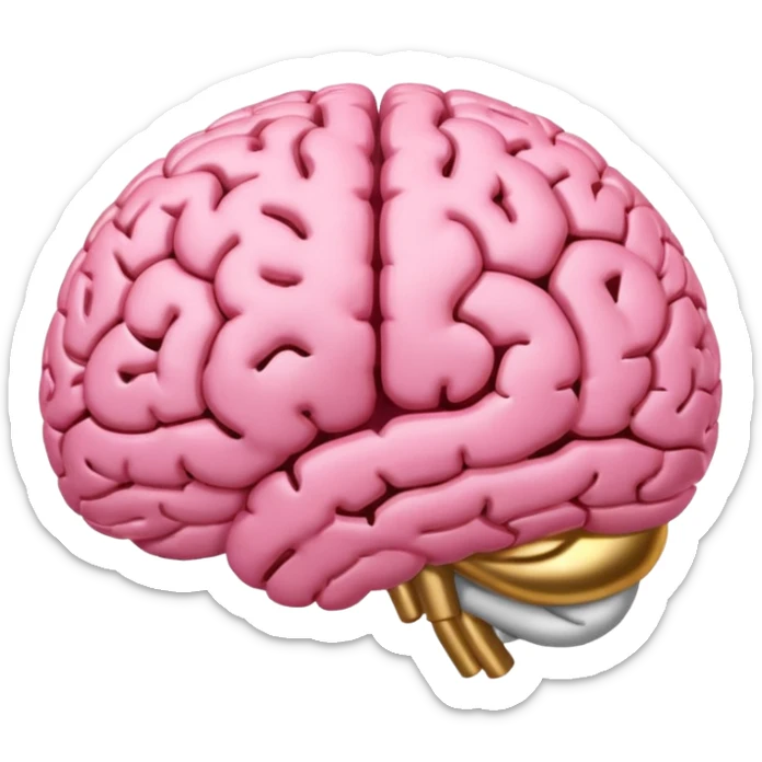 A pink brain with elegant golden details and accents. In the center of the brain type "1 EU" sticker