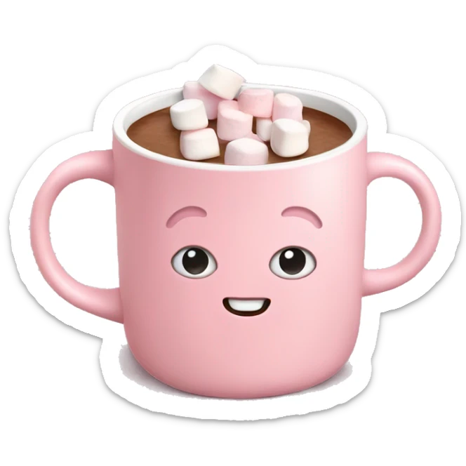 Light Pink mug of hot chocolate with marshmallows  sticker