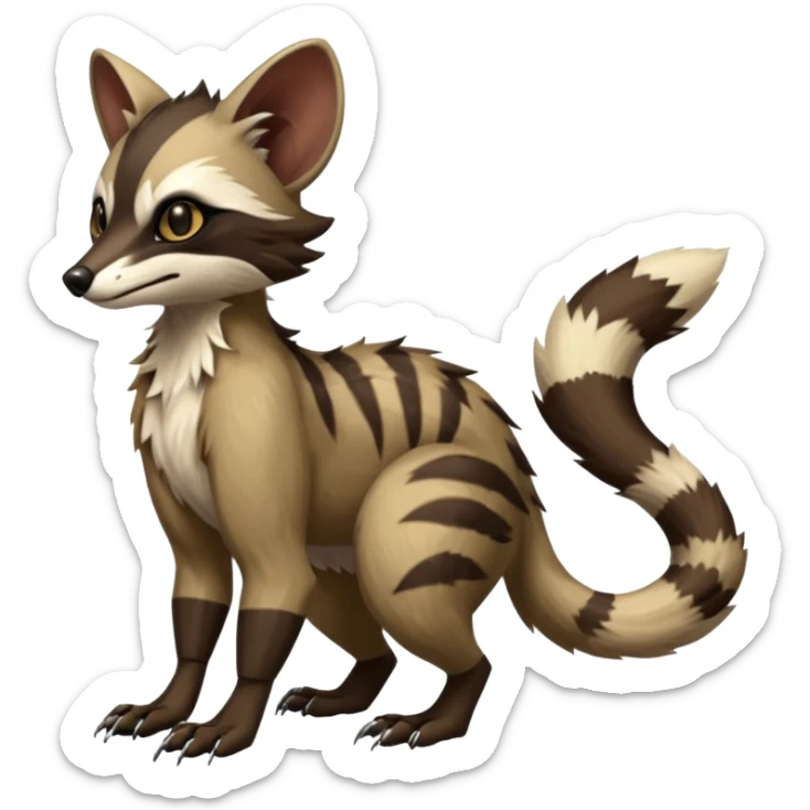 Genet-Wolverine-Marsupial-Possum-Vernid-Sergal-Fakémon-hybrid, by LiLaiRa-griffsnuff, full body sticker