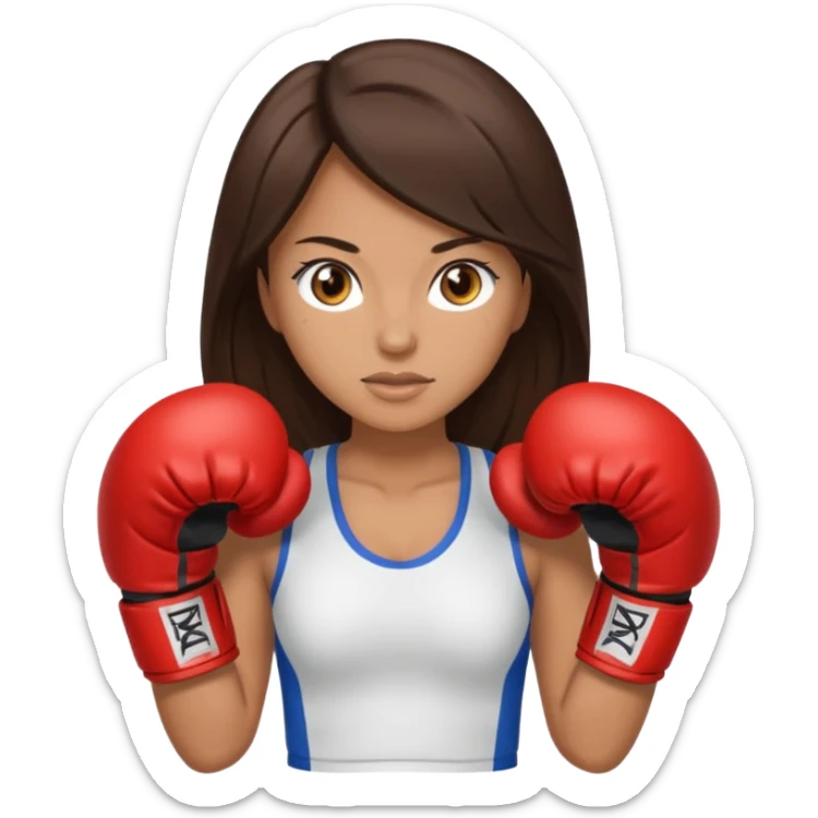 An woman with long dark brown hair light brown eyes in boxing gloves sticker