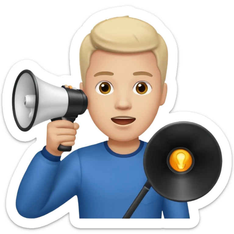 preciso de um emoji de um vendedor com megafone fazendo propaganda sticker