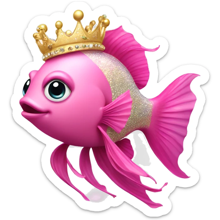 pink fancy fish with glitter and jewelry and gold crown sticker