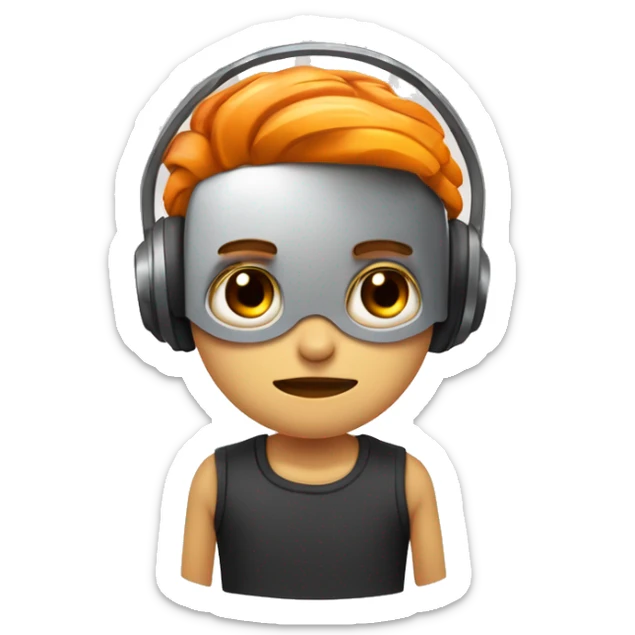 Humano con brazos de robot y blanco, rubio, ojos negros,pupilas naranjas y piercing en la oreja sticker