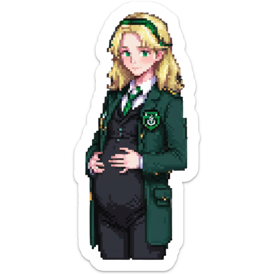 pregnant male in Slytherin uniform, blonde hair, pale skin sticker