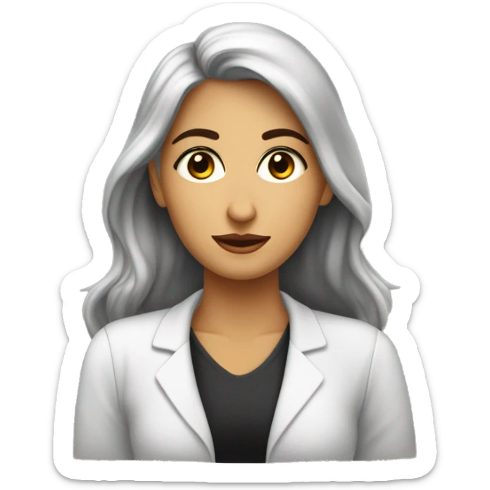 Crea un avatar de medio cuerpo de una psicóloga morena  con grandes ojos cafés, rostro delgado, cabello largo negro sticker