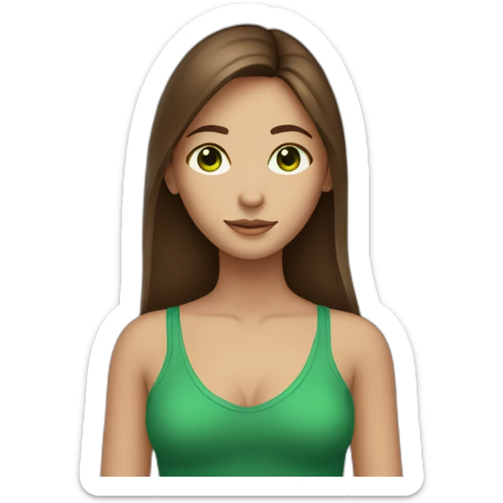 long straight brown hair girl with green eyes and freckles from head to chest sticker