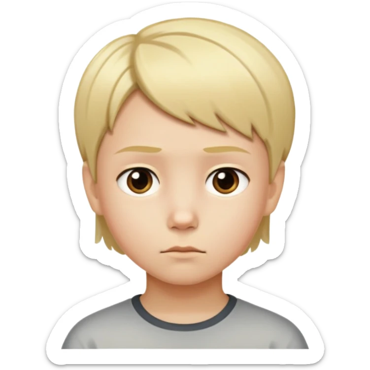 "- Nam
- 10 tuổi
- Da trắng
- Tóc ngắn, vàng
- mặt nghiêm túc
" sticker