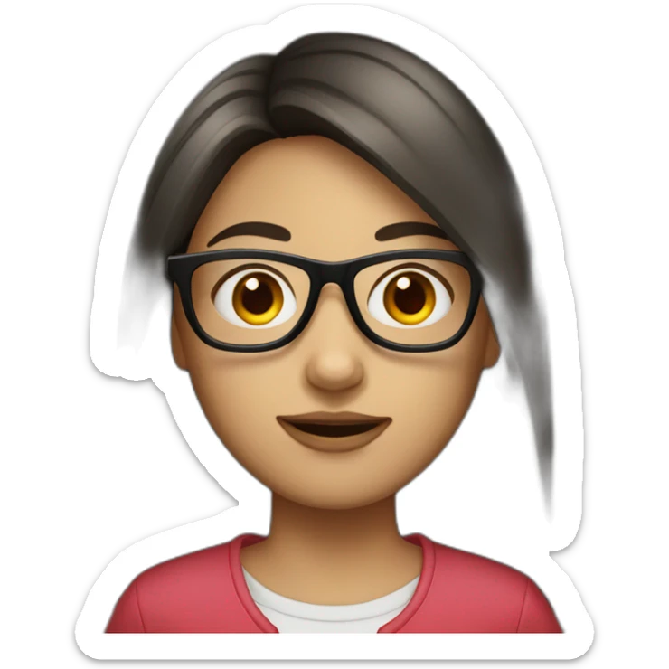 Girl with straight long dark hair and red glasses sticker