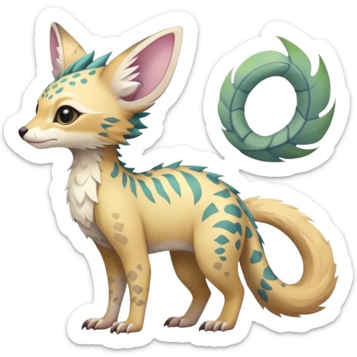 Feral Rare Fantasy pastel tropical Vernid-Trico-species by LiLaiRa, random markings, tufted tail, tufted ears, full body sticker