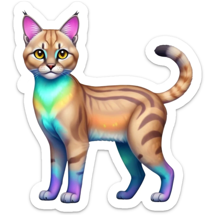 Colorful Neon exotic iridescent tropical shiny Fantasy-Siamese-Bobcat-Caracal-Scottish-Fold-feline-Fakémon-feline-hybrid (full body) sticker