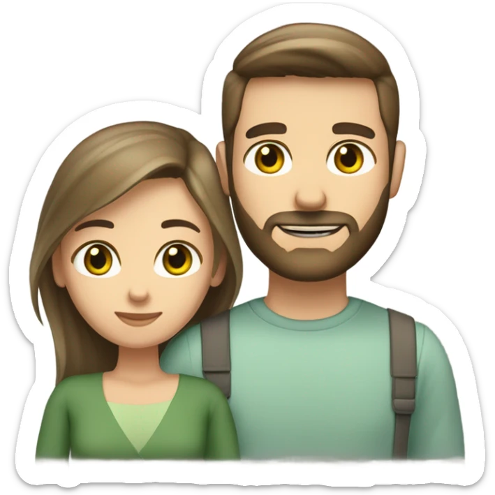 husband and wife. husband has light brown short straight hair, full beard, green eyes, olive skin. wife has medium length straight dark brown hair, hazel green eyes, pale skin sticker