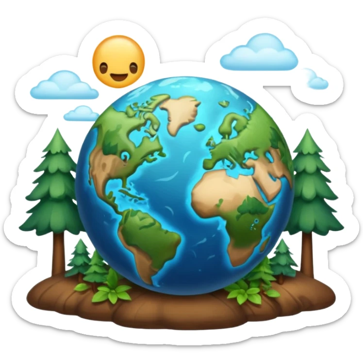 Generate a realistic emoji-style icon of the Earth with forests, oceans, and clean skies — bright lighting and soft shadows sticker