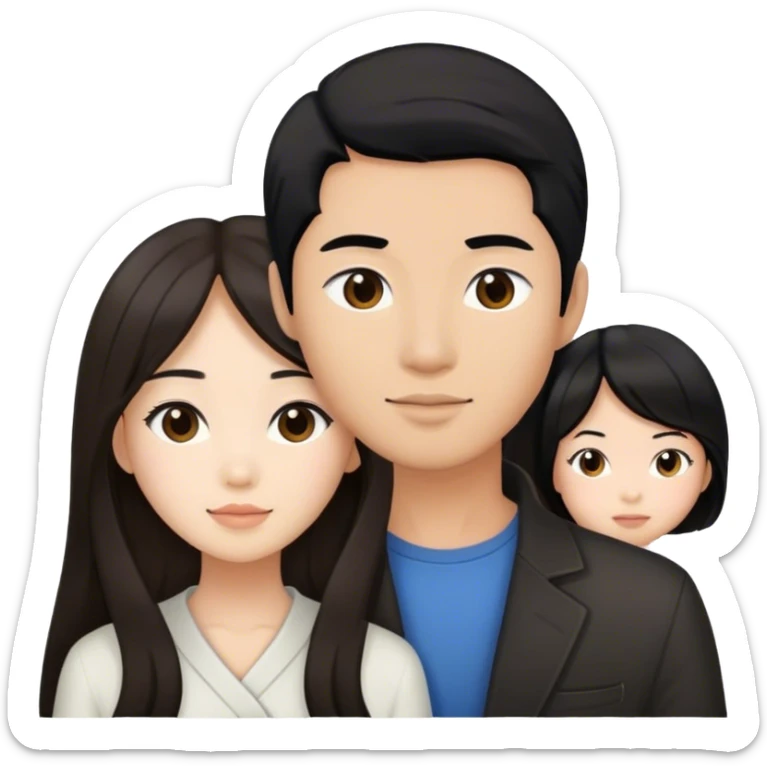 Long hair brunette Asian girl and black hair asian male couple. Only 2 people sticker