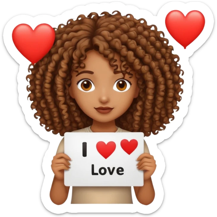 a curly hair brown girl holding a sign saying “I ❤️ T” sticker