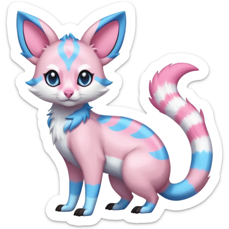 Rare realistic cool cute epic aesthetic colorful Amaura-Sylveon-Civet-Genet-species-Fakemon-hybrid-creature, with markings, full body sticker