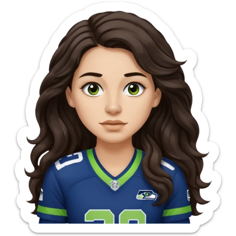 Long wavy Dark brown hair with small nose stud of seahawks fan women sticker