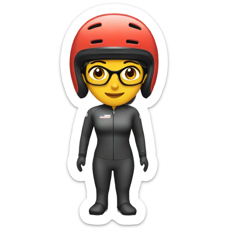 A woman wearing a race bike helmet and race glasses. sticker