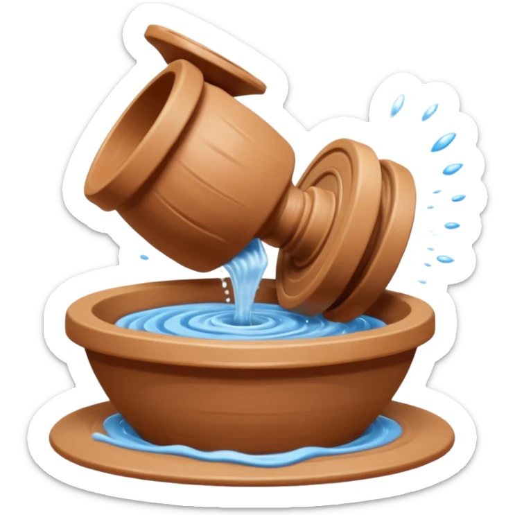 Realistic image of a potter's wheel in action, shaping wet clay into graceful shapes, water splashing gently sticker