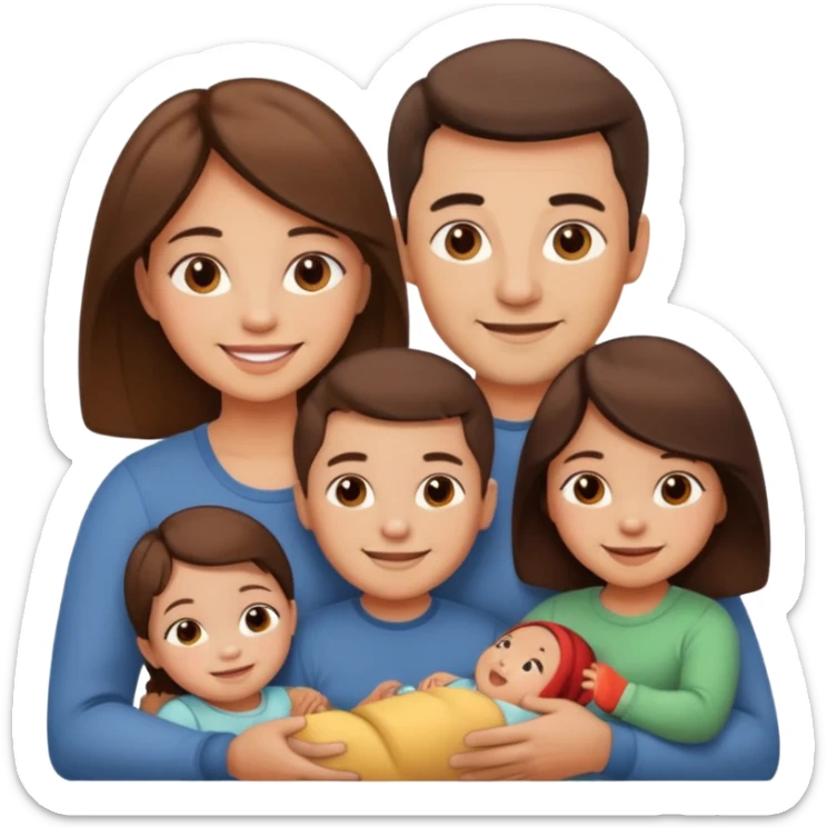 brown family with mom dad young daughter toddler son and baby sticker
