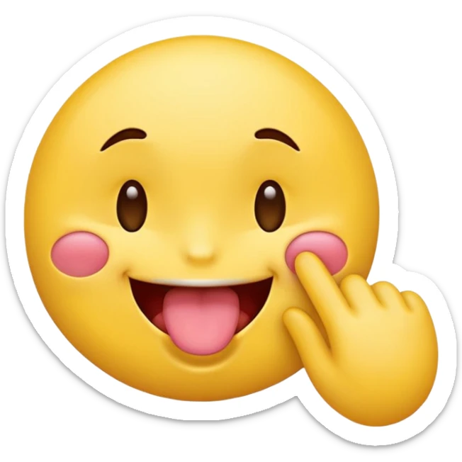 Emoji with tongue out eyes pinched closed with one hand doing the pinching emoji sticker
